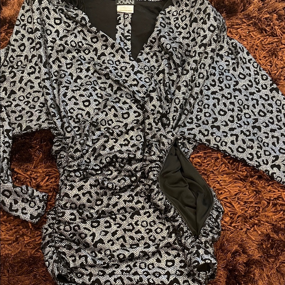 Jovani 3169 Silver & Black Metallic Leopard Ruched Mini Dress-sz 12 - Picture 8 of 10